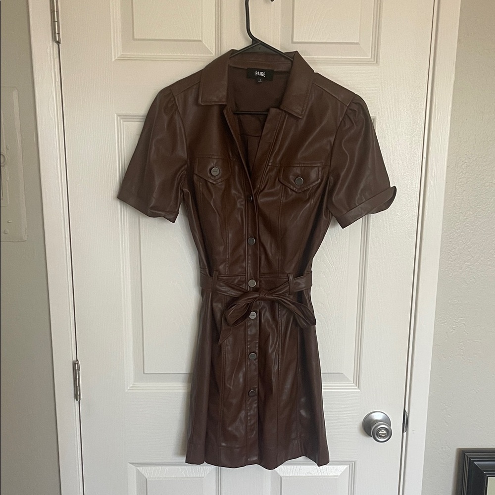 PAIGE Chocolate Faux Leather Mini Shirt Dress
